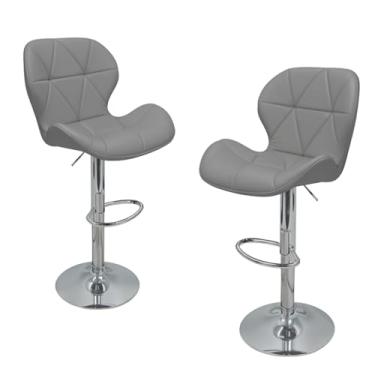 Imagem de Banquetas Alta, Kit 2 Banquetas Slim Estofada Giratória com Regulagem(Cinza)