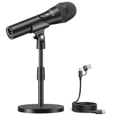 Imagem de FIFINE Microfone dinâmico USB/XLR para gravação de podcast, microfone de mão de estúdio com suporte de mesa para vocal, Voice Over, streaming, preto-AmpliTank TANK2