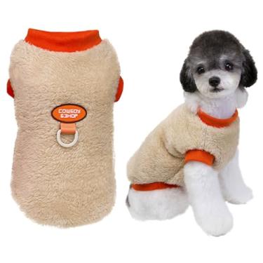 Imagem de Izefia Suéter de cachorro roupas roupas de lã de lã com alça de coleira inverno quente moletom macio pijama fofo padrão caubói colete suéter para cães pequenos gato médio cáqui XGG