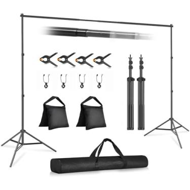 Imagem de 3m x 3 m Fundo Fotografico, Chroma Key, Suporte de Fundo Ajustável com 4 Barras Transversais, 2 Sacos de Areia e Saco de Transporte para Fotografia de Retrato e Estúdio