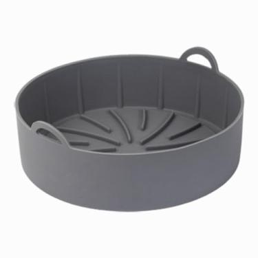 Imagem de KIT 1/2 Forma de Silicone para Air Fryer Forno Redonda Assadeira Flexível Anti Sujeira Antiaderente(Cinza - 1 unidades,19x19cm)