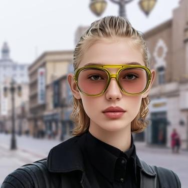 Imagem de Óculos de sol aviador polarizados, óculos de sol modernos com proteção solar, ponte dupla, retrô, vintage, aviadores, Amarelo