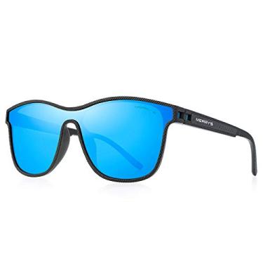 Imagem de Óculos de sol masculinos polarizados grandes, modernos, lentes siamesas, leves, armação TR90, grande, quadrada, óculos de sol, Armação preta/lente espelhada azul/dobradiça azul, Lens Width: 57