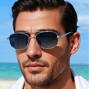 Imagem de Óculos de sol aviador polarizados, óculos de sol de metal para dirigir, Cinza claro