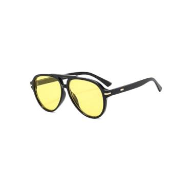 Imagem de Óculos de sol aviador retrô para mulheres e homens, óculos de sol vintage dos anos 70, Armação preta/lente amarela