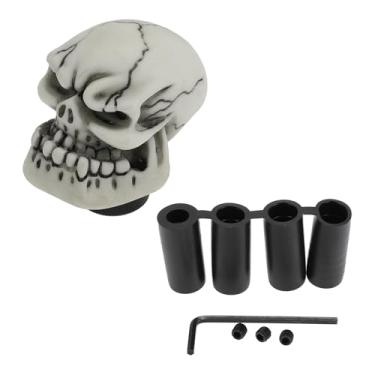 Imagem de Maçaneta de mudança de caveira, 7 cm universal para alavanca de câmbio automática e manual do veículo com 4 adaptadores de resina branca, 1 conjunto