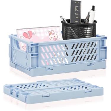 Imagem de Mini cestas de plástico dobráveis, 1 caixa de armazenamento dobrável para organização e armazenamento, casa, quarto, cozinha, banheiro, escritório, ferramenta (14 x 9 x 6 cm, azul)