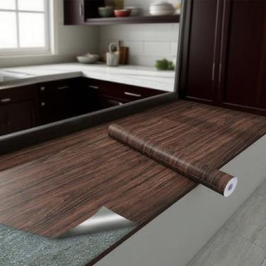 Imagem de Retire e cole papel de parede de contato papel de parede granulado texturizado para armários (nogueira preta)