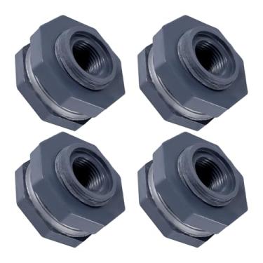 Imagem de 4 peças 1/2 polegada NPT conector de encaixe de anteparo, adaptador de encaixe de anteparo de PVC com 4 gaxetas adaptador de mangueira de jardim para barris de chuva, mangueira balde aquários