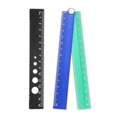 Imagem de Generic Kit de régua dobrável e reta 30/15 cm transferidor métrico de liga de alumínio régua de borda de onda angular dobrável com círculo oco para sala de aula em casa, escritório, azul-verde