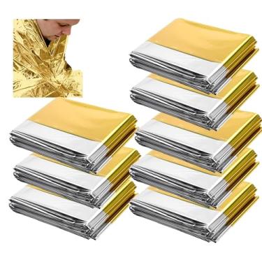 Imagem de MEETSWEET 【Conjunto de 8 】 Cobertor de emergência de sobrevivência ao ar livre impermeável, à prova de vento, quente, protetor solar leve e portátil, adequado para bolsas de primeiros socorros e