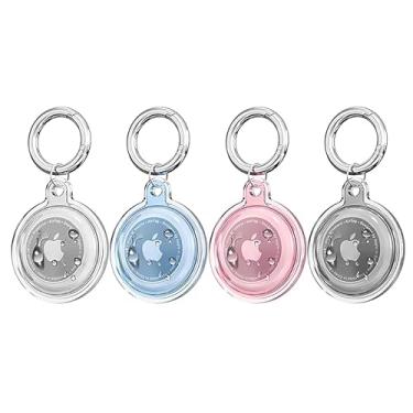 Imagem de Pacote com 4 capas à prova de choque para Airtag com chaveiro, acessórios à prova de poeira para Airtag, capa GPS durável para cães, gatos, bolsas, carteira, chaves, bagagem