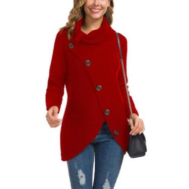 Imagem de Suéter feminino GRECERELLE, de gola alta, vermelho grosso, tamanho L