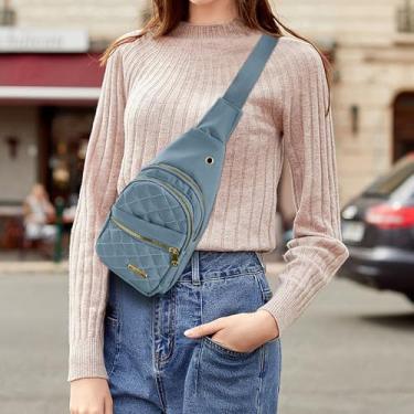 Imagem de Bolsa de peito feminina coreana bolsa transversal simples adequada para sair para correr e fazer caminhadas, Azul