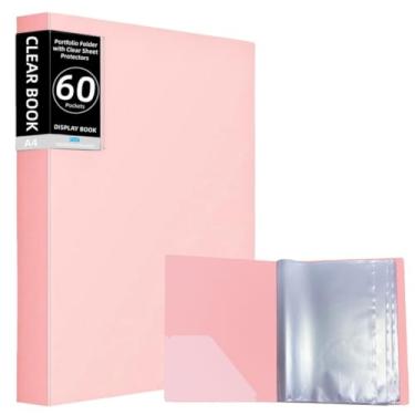 Imagem de Fichário com 60 capas de plástico, exibição de livro de 120 páginas com bolso para cartão, pasta de portfólio de arte com protetores de folha transparentes, livro de apresentação para obras de arte