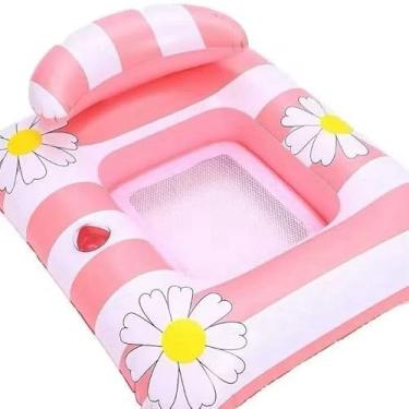 Imagem de Boia Rede Para Piscina flores Cama Flutuante Deitado, tamanho adulto 180x88cm Rafting de Piscina(110x98cm rede quadrada rosa)