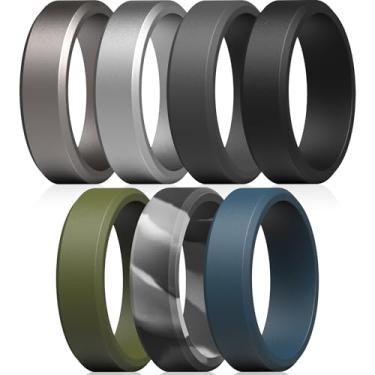 Imagem de Anéis de casamento de silicone unissex, alianças de noivado de borracha chanfrada - pacote variado de 1/4/7, 12.5 - 13 (22.33mm), Silicone, Sem pedra preciosa