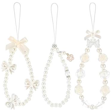 Imagem de 3 peças de alça de pingentes de telefone, cordão de borboleta pérola com contas para câmera chaveiro carteira