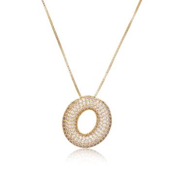Imagem de Colar feminino, colar com letra de diamante dourado com inicial de zircão, alfabeto, colar de bolha de cristal, pingente de nome, joia para mulheres (O)