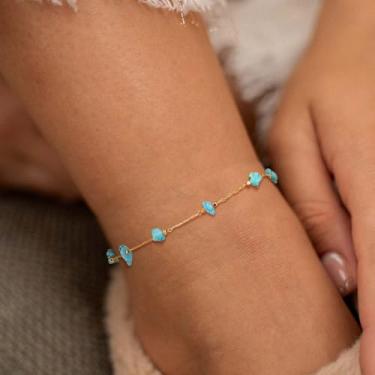 Imagem de Tornozeleira de ouro feminina banhada a ouro 14k turquesa com contas