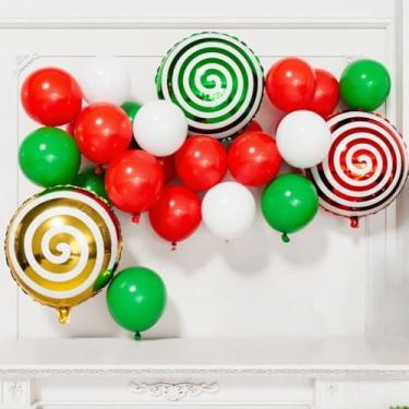 Imagem de Conjunto de 54 balões de Natal - Balões brancos dourados vermelhos e verdes de 30,5 cm e 45,7 cm | Mistura de alumínio metálico e látex para decoração de festa de aniversário de fim de ano