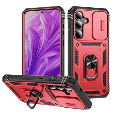 Imagem de Lunivop Capa protetora compatível com Samsung Galaxy S25 FE, suporte de anel de metal giratório de 360°, suporte magnético, proteção da câmera, grau militar, resistente, para S25 FE (preto/vermelho)