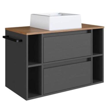 Imagem de Gabinete Para Banheiro Com Cuba 01 Porta 80cm Mel Grafite Proddy Mel -