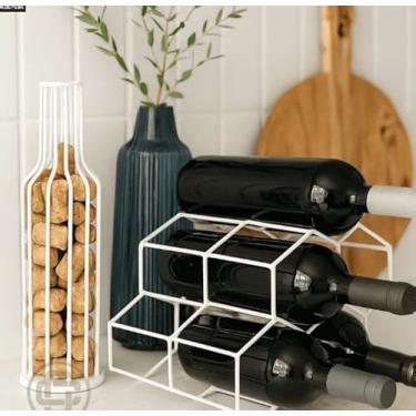 Imagem de Conjunto De Rack De Vinho De Arame De Mesa, Porta Rolhas Vinho Decorativo(KIT- BRANCO)