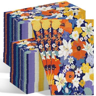 Imagem de 200 guardanapos de papel florais descartáveis, toalhas de mão decorativas de flores coloridas para banheiro, guardanapos descartáveis para convidados para festa de aniversário de casamento, festa de