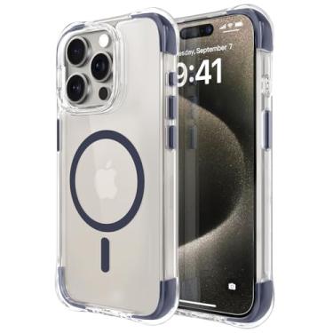 Imagem de OTOFLY Capa compatível com iPhone 15 Pro Max, compatível com Magsafe, capa magnética à prova de choque, não amarela, traseira transparente antiarranhões (azul noturno)