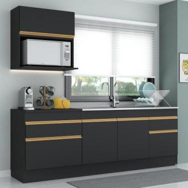 Imagem de Cozinha Compacta Com Rodapé Com Armário E Balcão Preta - MULTIMOVEIS