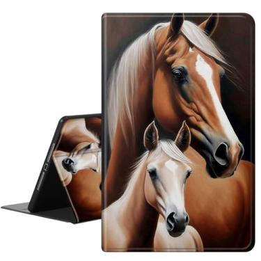 Imagem de RAUEDWDJS Capa para Samsung Galaxy Tab S10 FE (2025) / S9 FE 11 polegadas / S9 11 polegadas 5G, capa inteligente de couro PU fina com suporte para S-Pen e hibernar/despertar automático, cavalos