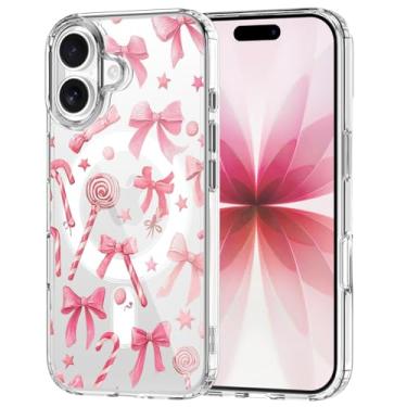 Imagem de OFQKOAKS Capa para iPhone 15 Pro Max, compatível com MagSafe, linda capa de telefone magnética feminina com laço de Natal, capa protetora fina e macia transparente para mulheres e meninas