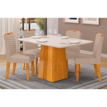 Imagem de Cozinha Completa Italia Tampo Madeirado Com Vidro 120x90cm E 4 Cadeiras Julia Cedro Off White Suede Kraft