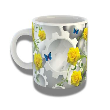 Imagem de Caneca De Porcelana 325ml Com Design 3d Exclusivo Floral