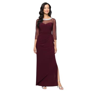 Imagem de Alex Evenings Vestido feminino longo de jérsei fosco para mãe da noiva com mangas 3/4 ilusão (tamanhos pequenos e regulares), Fig, 38