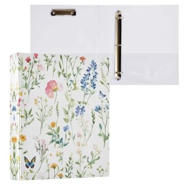 Imagem de Fichário de 3 anéis, anéis D de 3 cm com fichários Clipbaord, flor verde, grama, material de escritório, capa personalizável