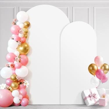Imagem de Ledido Capa de arco de casamento de 1,8 m de 2 m, arco de 2 m, 2 conjuntos de capas elásticas de elastano com arco, capas brancas de topo redondo, suporte de chiara para decoração de festa de