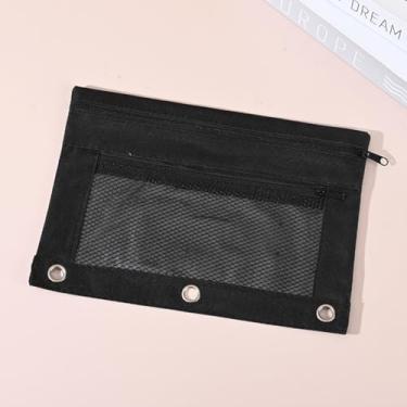 Imagem de Bolsa de lápis para fichário de 3 anéis, organizador de malha de duas camadas, bolsa de suprimento de cor sólida de grande capacidade para fichários e cadernos