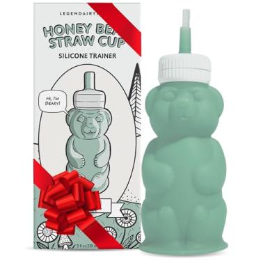 Imagem de Legendairy Milk Copo De Canudo De Silicone Honey Bear Para Bebês (Verde), 227 G. Copo De Canudo Lavável Na Máquina De Lavar Louças, Silicone De Grau Alimentício, Copo Com Canudo Honey Bear Para Cria
