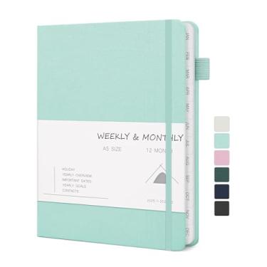 Imagem de Agenda 2025, agenda semanal e mensal, capa dura de linho para 12 meses (janeiro de 2025 a dezembro de 2025), 14,4 x 20,7 cm, agenda de calendário com abas mensais, bolso interno, alça para caneta,