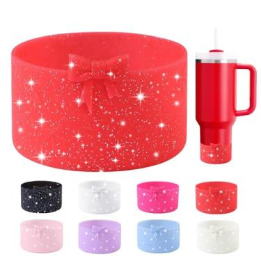 Imagem de Bota de silicone com laço de glitter para StanleyTumbler 567.0-1134.0 g & Owala Water Bottle 680.4 g & IceFlow 567.0 g 850.5 g & Hydroflask garrafa de água 340.2-680.4 g capa antiderrapante para