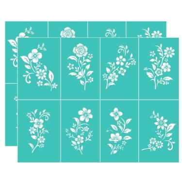 Imagem de Briartw Pacote com 2 estênceis de serigrafia, 8 flores, estênceis de malha autoadesivos reutilizáveis de 21 x 28 cm com sentimentos florais para impressão em madeira, tecido, parede, copo, prato