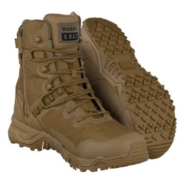 Imagem de Bota tática original SWAT Alpha Fury 8" com zíper lateral - Sapatos de trabalho leve de alto desempenho - Adequado para aeroporto - Coyote, 11 D EUA