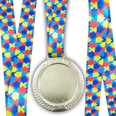 Imagem de Kit 5 Medalhas Para Premiação 60mm Com Cordão Autismo
