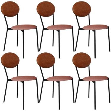 Imagem de Kit 06 Cadeiras Estofada Para Sala De Jantar Azuri Preto C01 Linho Rosê Courino Caramelo - Lyam Decor