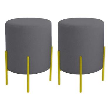 Imagem de Kit 2 Puffs Orgânicos Veludo Thor Com Pés De Ferro Dourado - 7 Decor Cinza Escuro