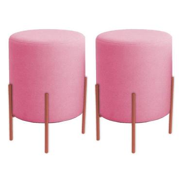 Imagem de Kit 2 Puffs Orgânicos Veludo Thor Com Pés De Ferro Rosê - 7 Decor Rosa