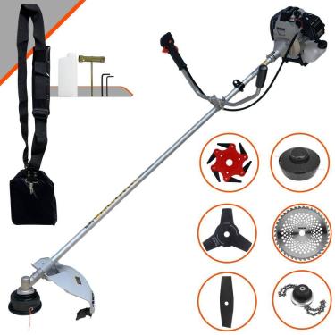 Imagem de Roçadeira Lateral Toyama TBC43H À Gasolina 43cc 1,7HP Com Carretel + Faca 2 Pontas + Faca 3 Pontas + Faca 6 Pontas + Faca 40 Dentes de Vídea + Trimmer