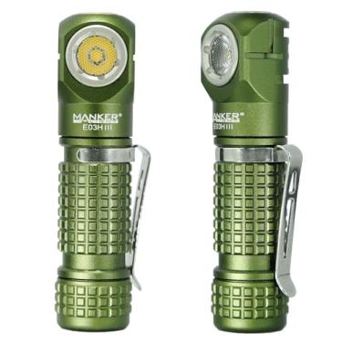 Imagem de Lanterna de cabeça recarregável Manker E03H III - Mini lanterna de bolso de 1200 lúmens com clipe - Lanterna de ângulo reto AA de 90 graus EDC com faixa de cabeça e cauda magnética (verde militar)